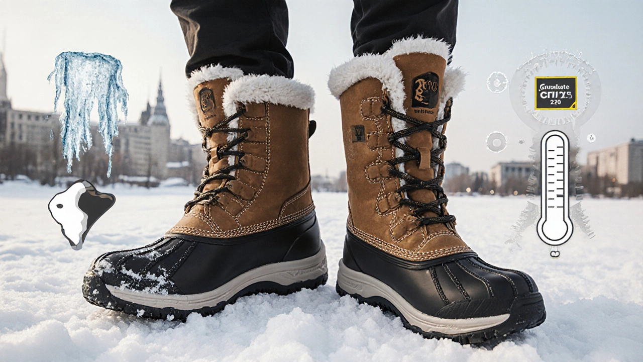Сравнение дешевой и качественной зимней обуви: гладкая подошва против рельефной с утеплением и мембраной.