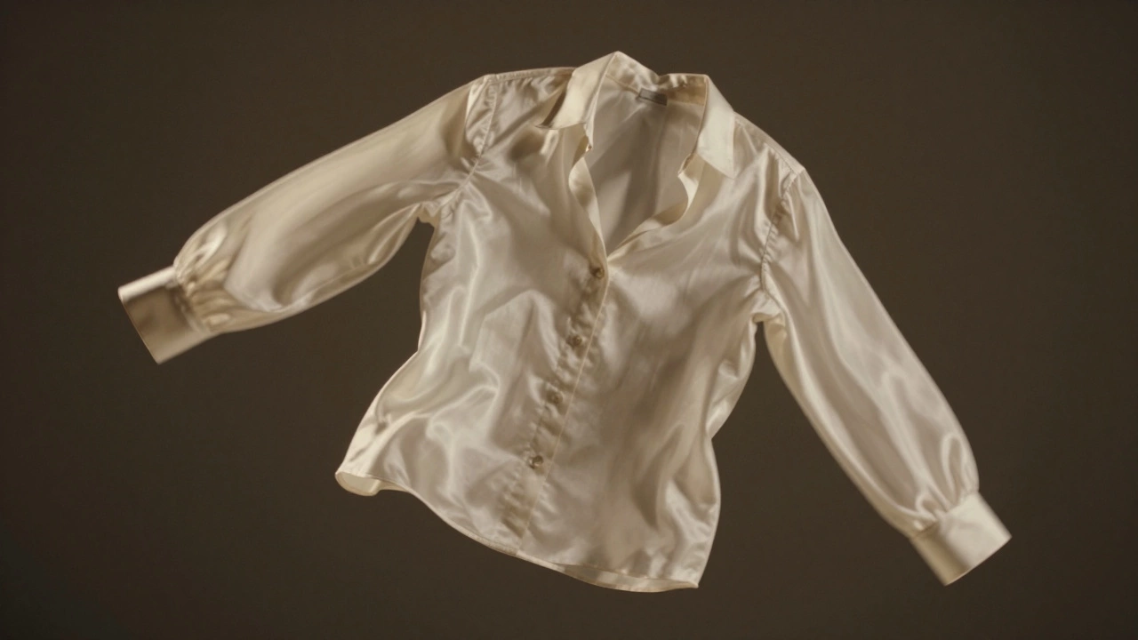 Белая шелковая блузка в воздухе, свет раскрывает ее прозрачность и изысканность.