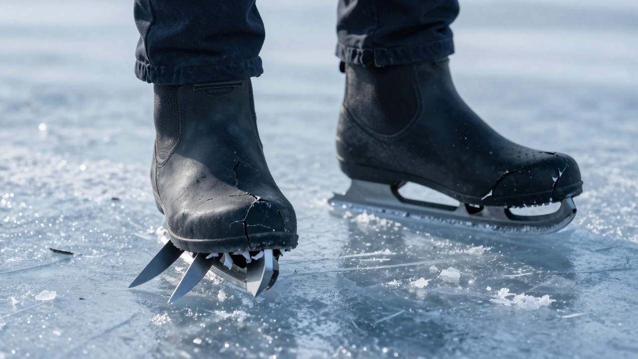 Символическое изображение: безопасная подошва с шипами цепляется за лед, а гладкая подошва скользит.