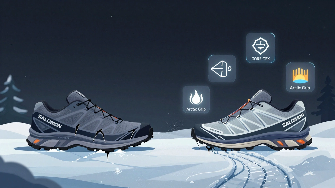 Сравнение старых и современных зимних кроссовок: скольжение против надежного сцепления.