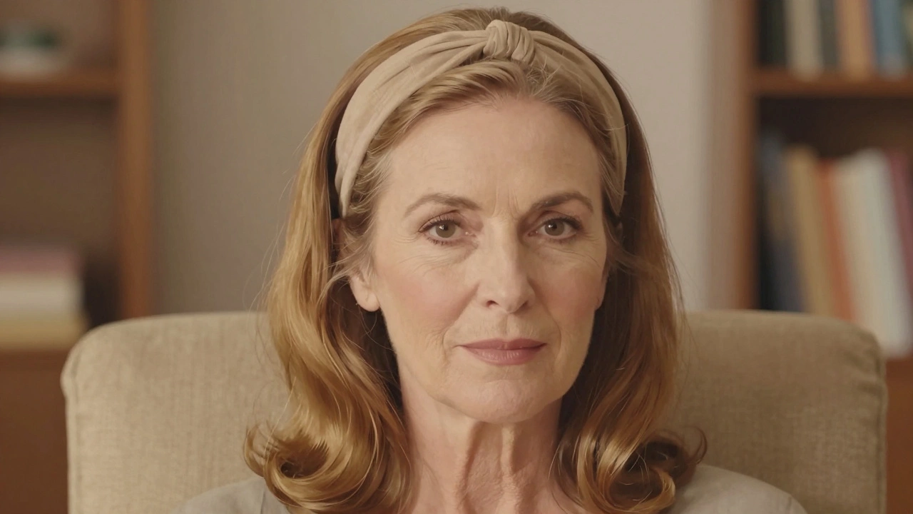 Женщина 70+ со средней волнистой прической и широким ободком на лбу