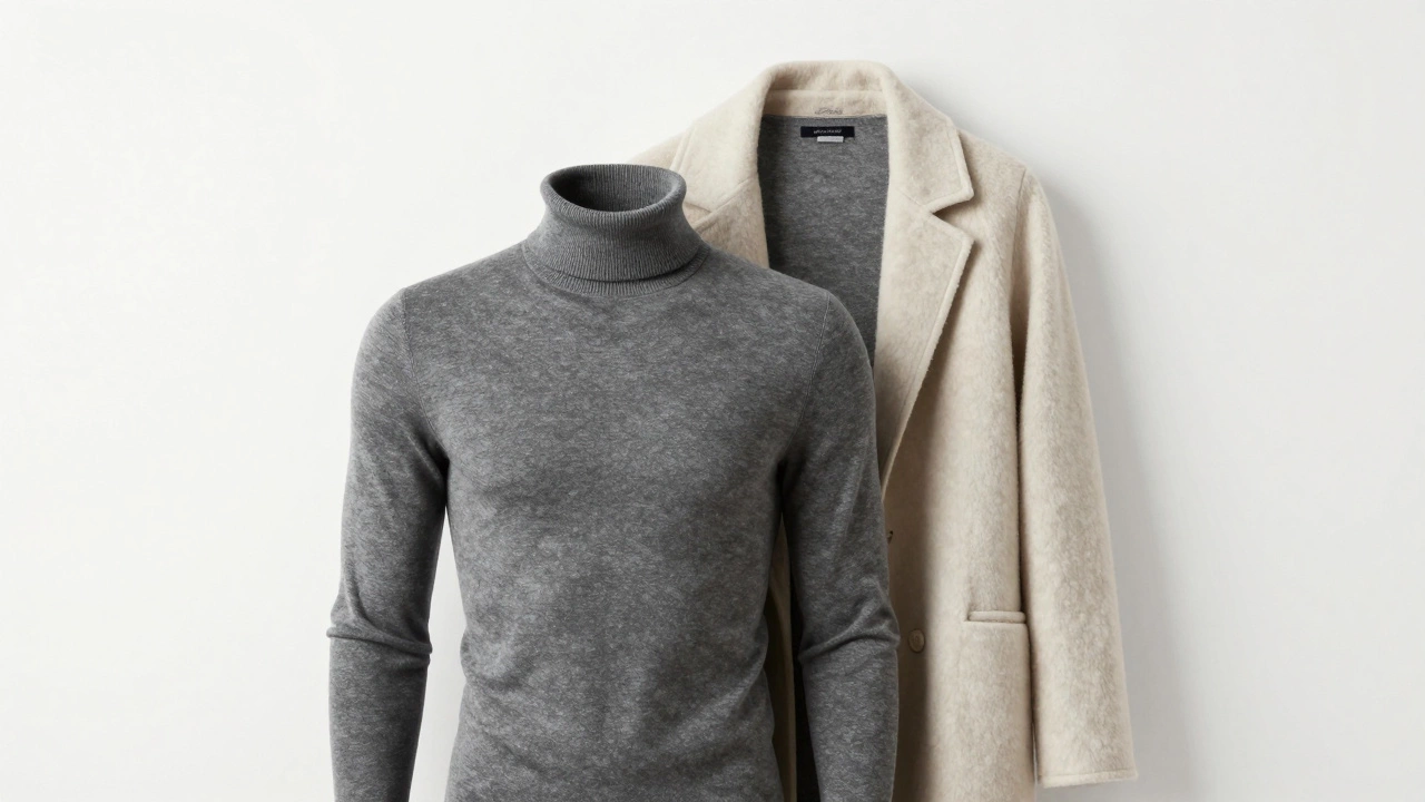 Композиция из слоев зимней одежды: термобелье, кашемировый свитер и шерстяной кардиган