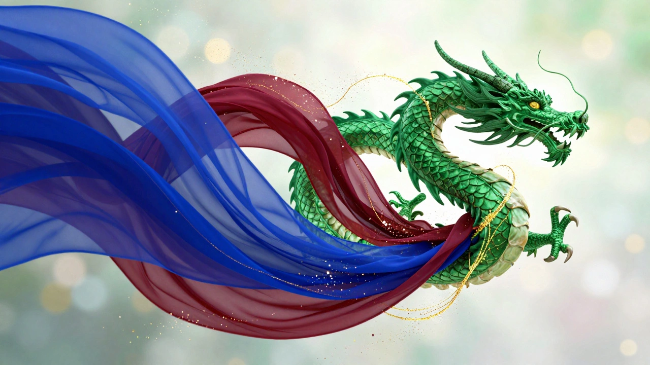 Спираль из ярких тканей изумрудного и винного цвета с золотыми нитями