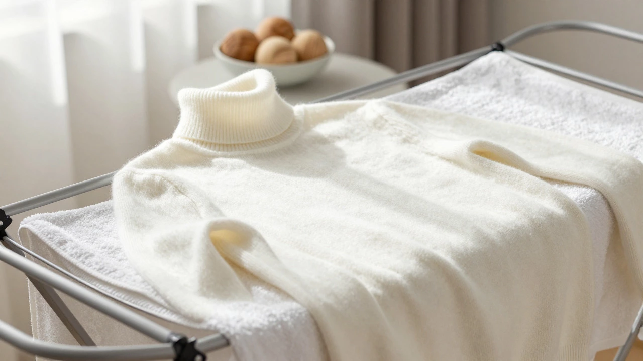 Правильная сушка кашемирового изделия на горизонтальной поверхности